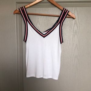 White tank with stripped straps